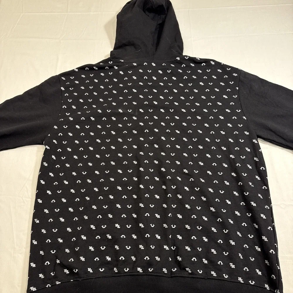 SWEATER SWEATSHIRT MENS XL‎ True Religion All Over Print Hoodie  Black/WHITE